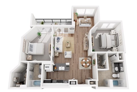 Floor plan for 2 beds, 2 baths, 1175 sqft